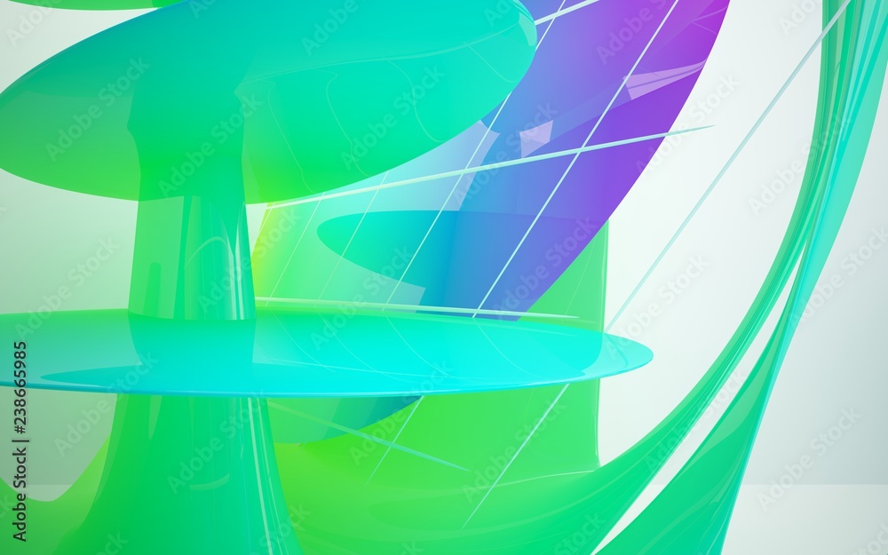 Naklejka premium abstract architectural interior with colored smooth sculpture. 3D illustration and rendering