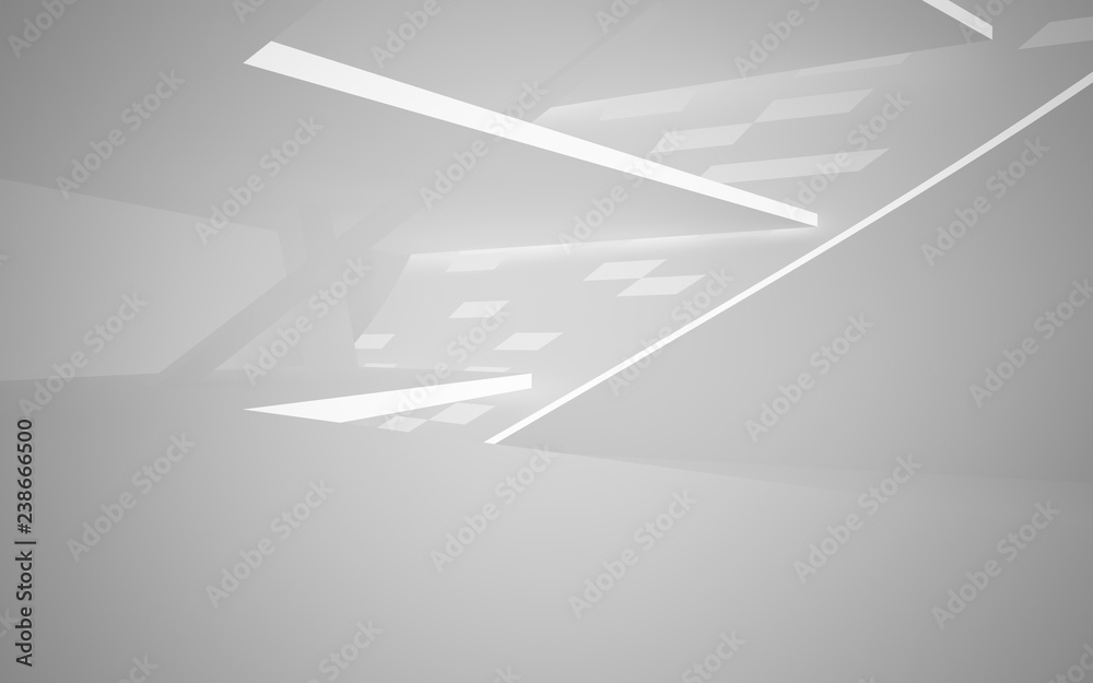 Abstract white interior of the future, with neon lighting. 3D illustration. Rendering Abstract white interior of the future, with neon lighting. 3D illustration. Rendering
