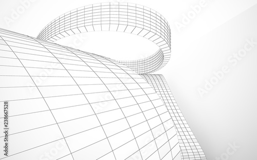 Abstract white interior highlights future. Polygon drawing . Architectural background. 3D illustration and rendering