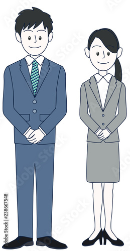 手を前で組む若い男性と女性ビジネスマン