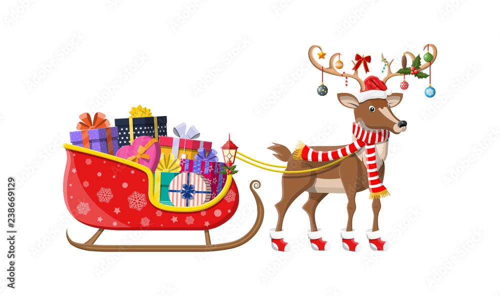 Santa claus sleigh full of gifts and his reindeer. Santa claus sleigh full of gifts and his reindeer.