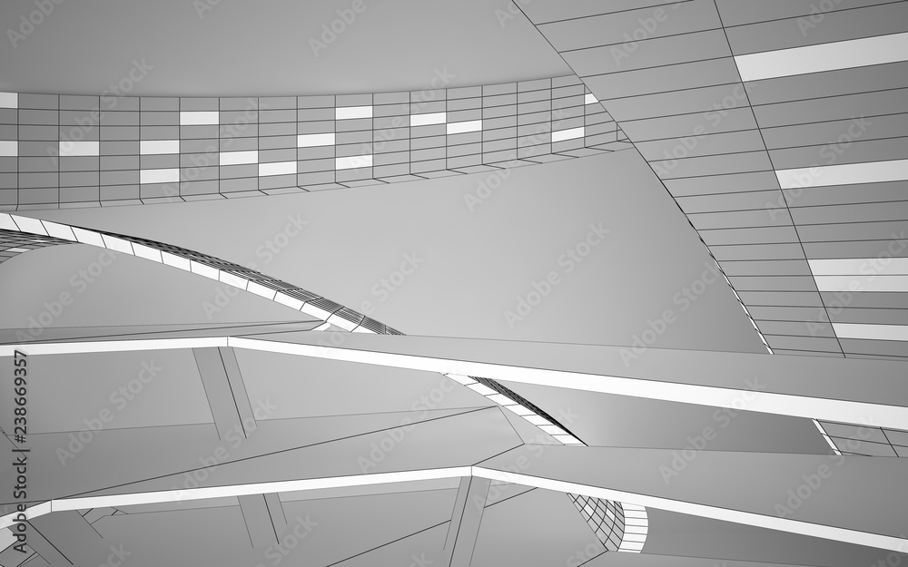 Obraz premium Abstract white interior highlights future. Polygon drawing . Architectural background. 3D illustration and rendering
