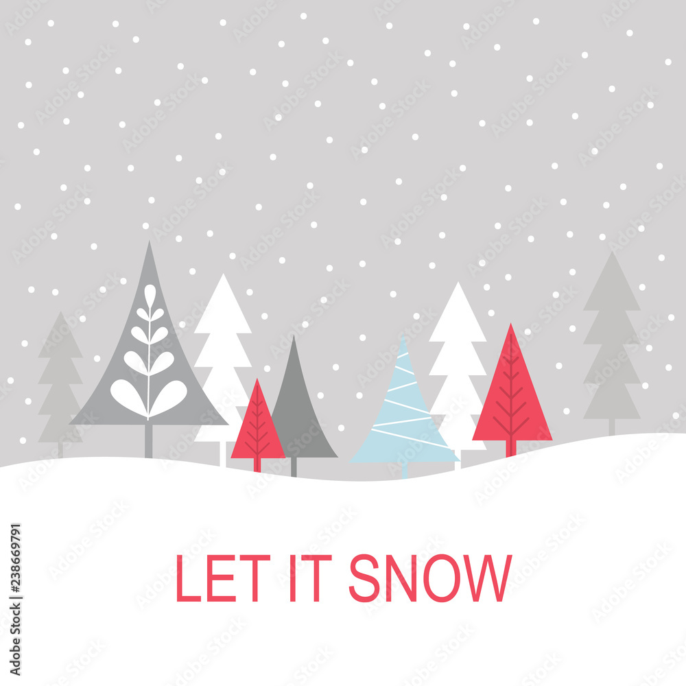 let it snow greeting card with christmas tree design