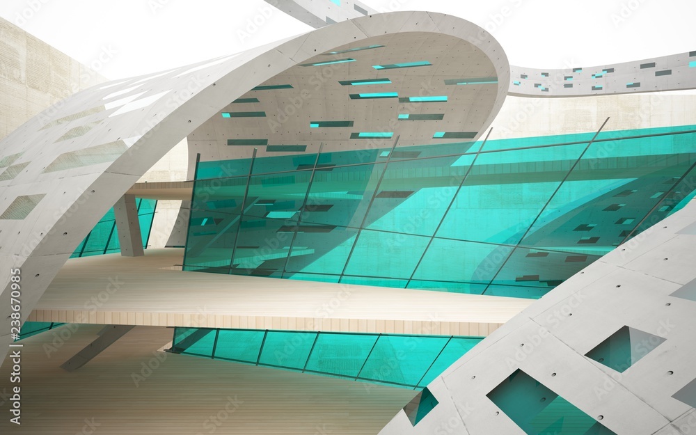 Obraz premium Abstract interior of wood, glass and concrete. 3D illustration. rendering 