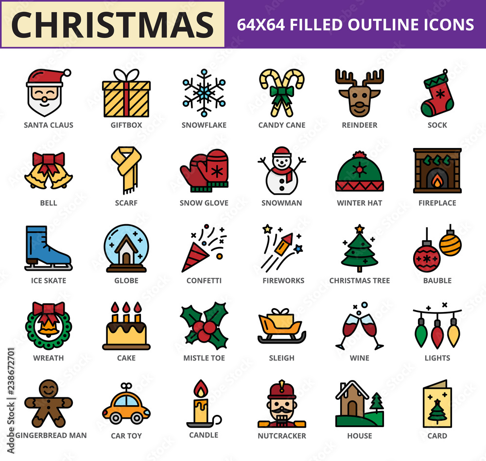 Christmas Filled Outline icon set