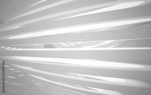 Abstract white interior of the future, with neon lighting. 3D illustration and rendering