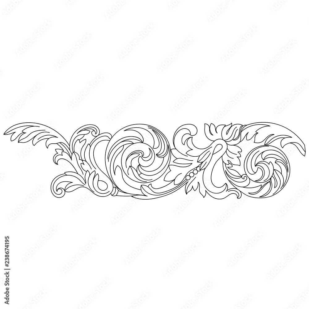 Fototapeta premium Black vintage baroque ornament, corner. Retro pattern antique style acanthus.