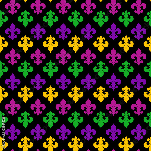 Mardi Gras Carnival seamless pattern with fleur-de-lis. Mardi Gras endless background, texture, wrapper. Vector illustration.