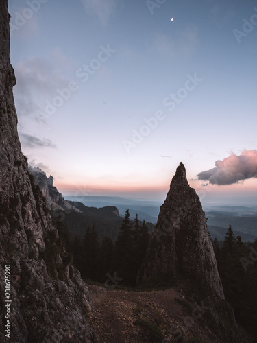 Beautiful sunrise with rocky mountains at Hasmas mountains,Romania photo