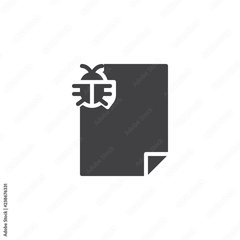 Obraz premium Infected file document vector icon. filled flat sign for mobile concept and web design. Bug Virus file simple solid icon. Symbol, logo illustration. Pixel perfect vector graphics