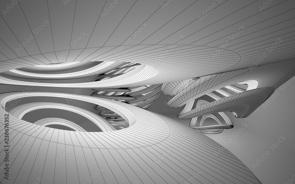 Naklejka premium Abstract white interior highlights future. Polygon drawing . Architectural background. 3D illustration and rendering