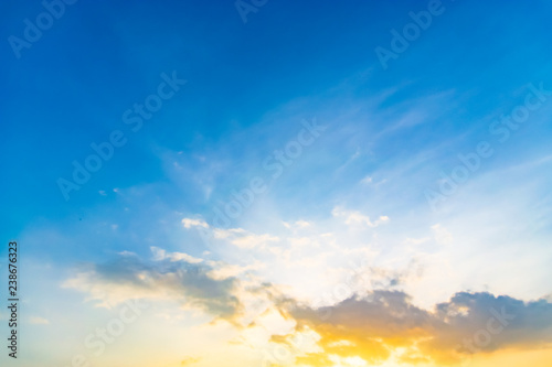 Canvas Print Sunrise with sunshine, sky with clouds and sun in the sky.