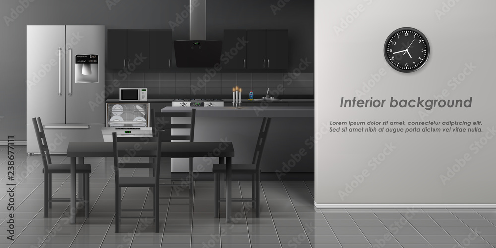 Modern kitchen interior in minimalist design realistic vector ...