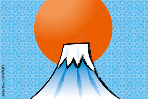 和風 年賀状素材 初日の出と富士山のイラスト 筆タッチ 手描き風 Mount Fuji Stock Vector Adobe Stock