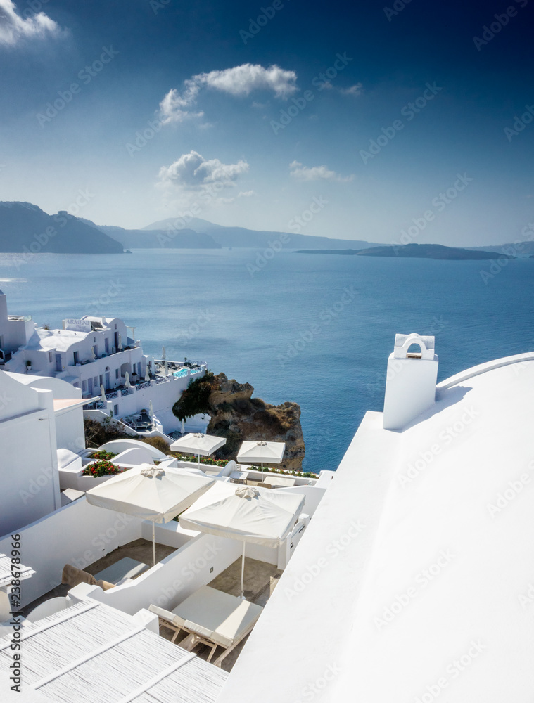 Fototapeta premium Seascape and tourist resort at Oia town; Santorini island; Greece