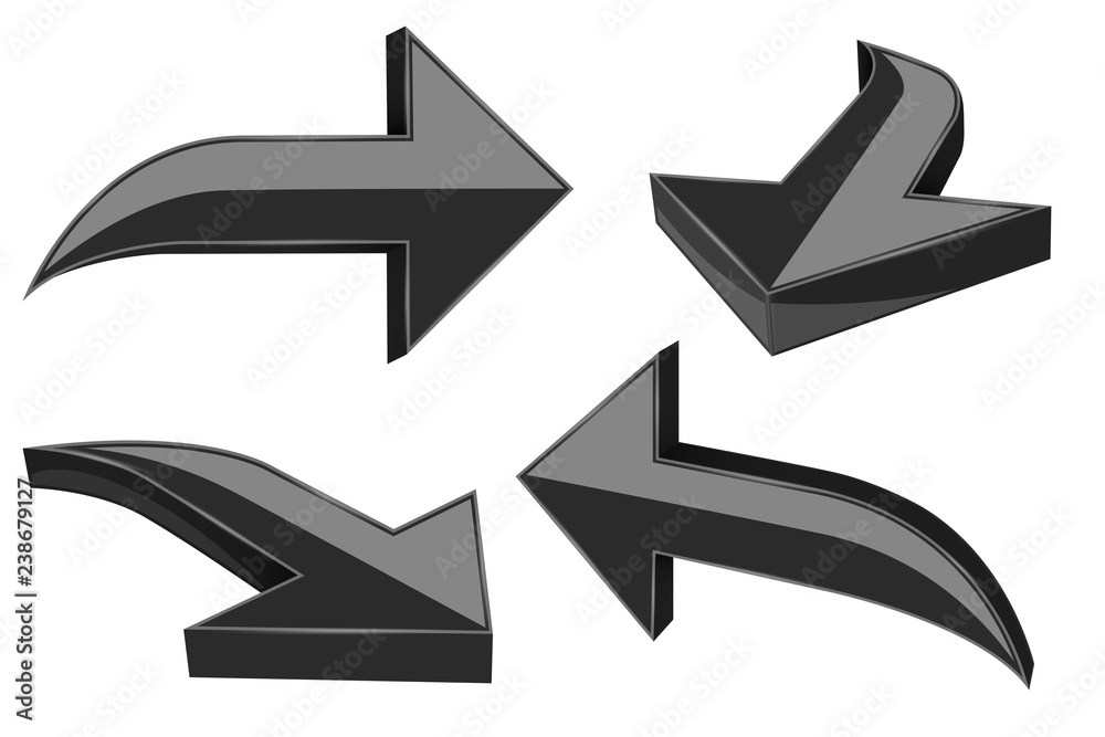 Set of black 3d shiny arrows
