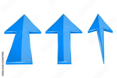 UP arrows. Blue straight moving up 3d icons