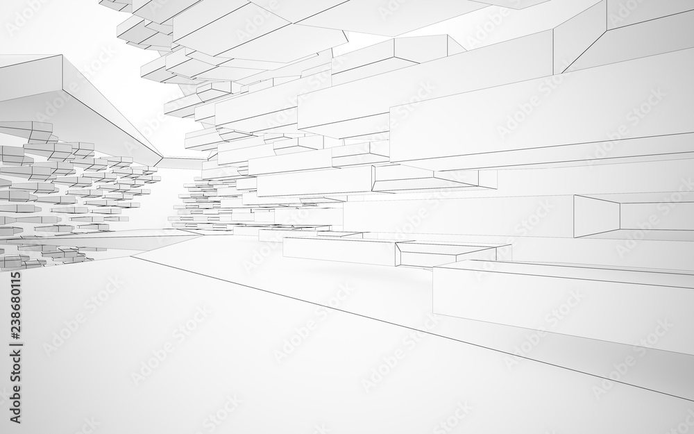 Fototapeta premium Abstract white interior highlights future. Polygon drawing . Architectural background. 3D illustration and rendering