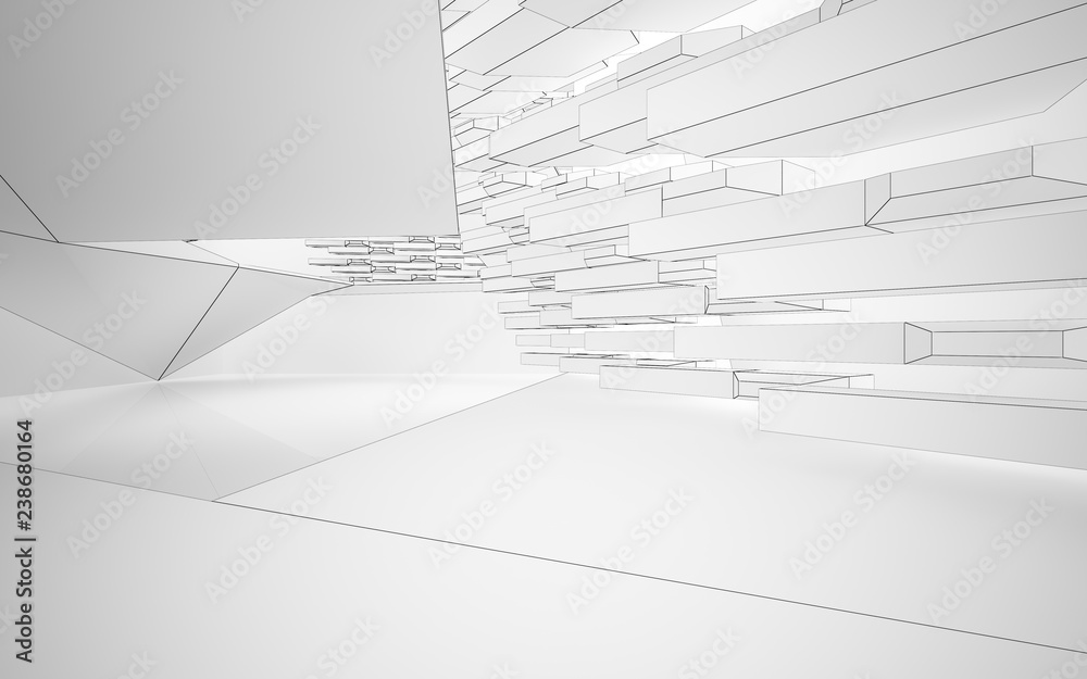 Abstract white interior highlights future. Polygon drawing . Architectural background. 3D illustration and rendering Abstract white interior highlights future. Polygon drawing . Architectural background. 3D illustration and rendering