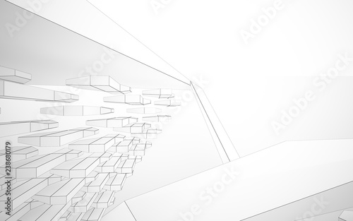 Abstract white interior highlights future. Polygon drawing . Architectural background. 3D illustration and rendering