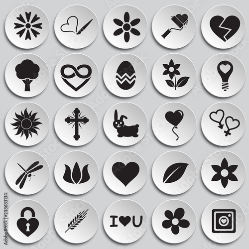 Spring icons set on plates background for graphic and web design, Modern simple vector sign. Internet concept. Trendy symbol for website design web button or mobile app