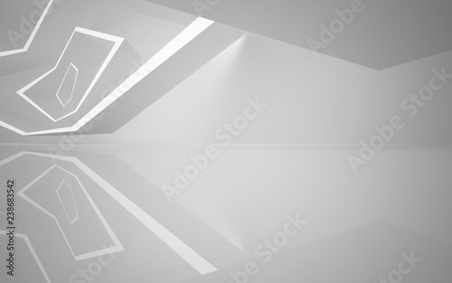 Abstract white interior of the future, with neon lighting. 3D illustration and rendering
