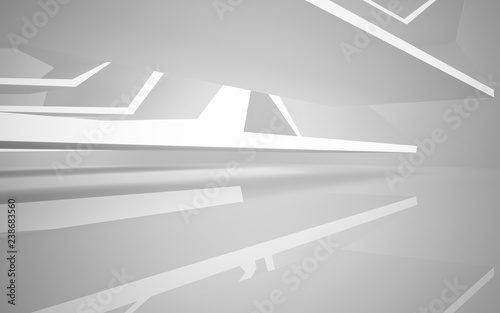 Abstract white interior of the future, with neon lighting. 3D illustration and rendering