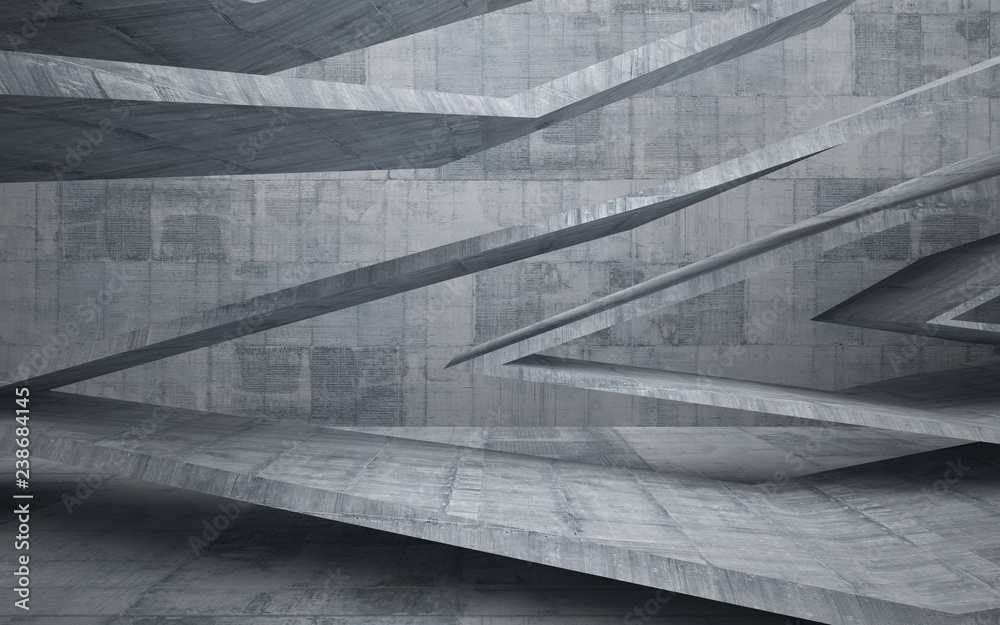 Abstract interior of glass and concrete. Architectural background. 3D illustration and rendering