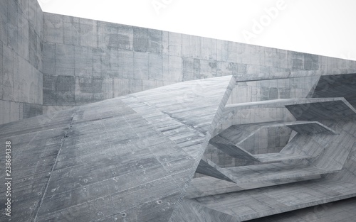 Abstract interior of glass and concrete. Architectural background. 3D illustration and rendering 
