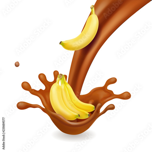 Banana with caramel splash realistic illustration