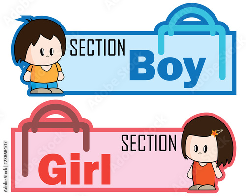 Shopping section sign for Boy or Girl with cartoon characters
