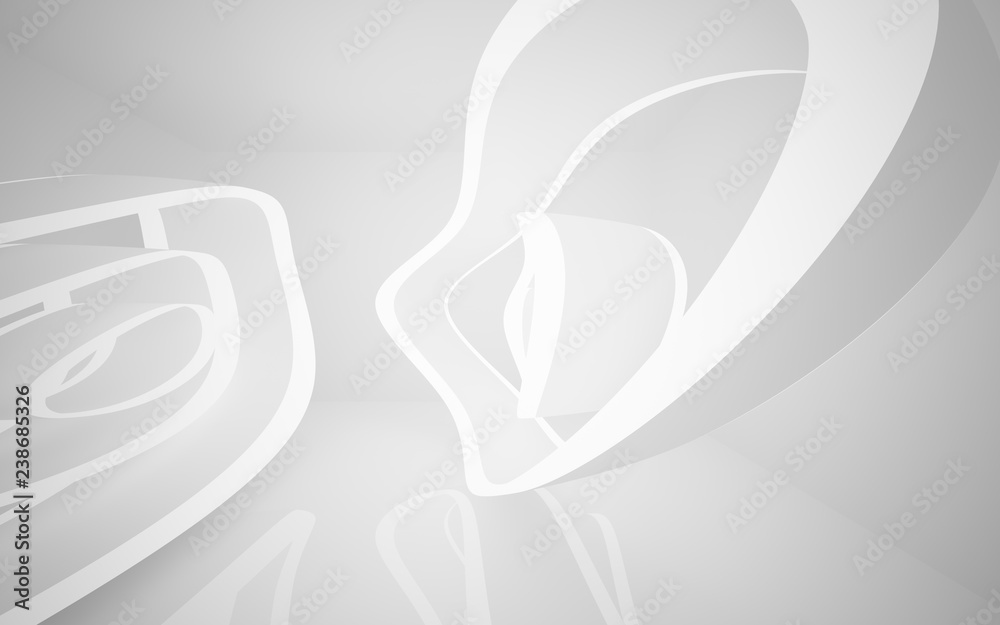 Fototapeta premium Abstract smooth white interior of the future. Night view from the backlight. Architectural background. 3D illustration and rendering 