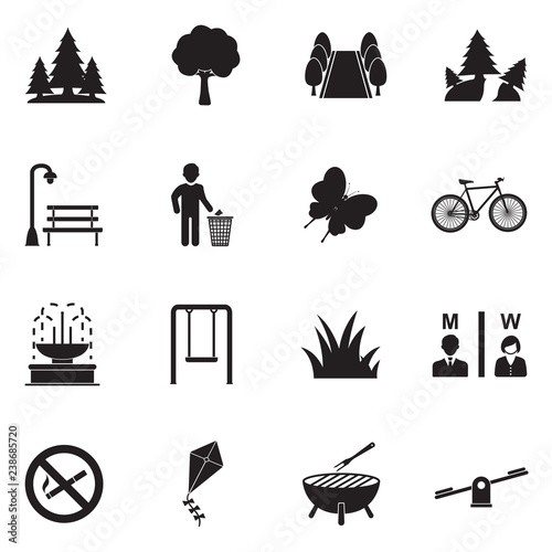 Park And Outdoor Icons. Black Flat Design. Vector Illustration.