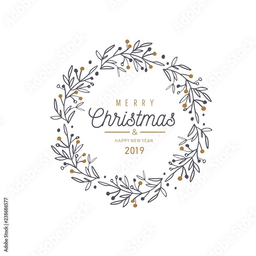 Merry Christmas and New Year vector card, banner, background