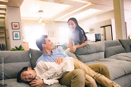Happy family in the living room