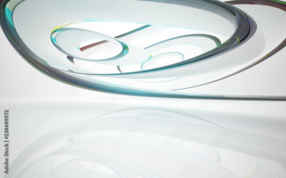 White smooth abstract architectural background whith colored gradient lines . 3D illustration and rendering White smooth abstract architectural background whith colored gradient lines . 3D illustration and rendering