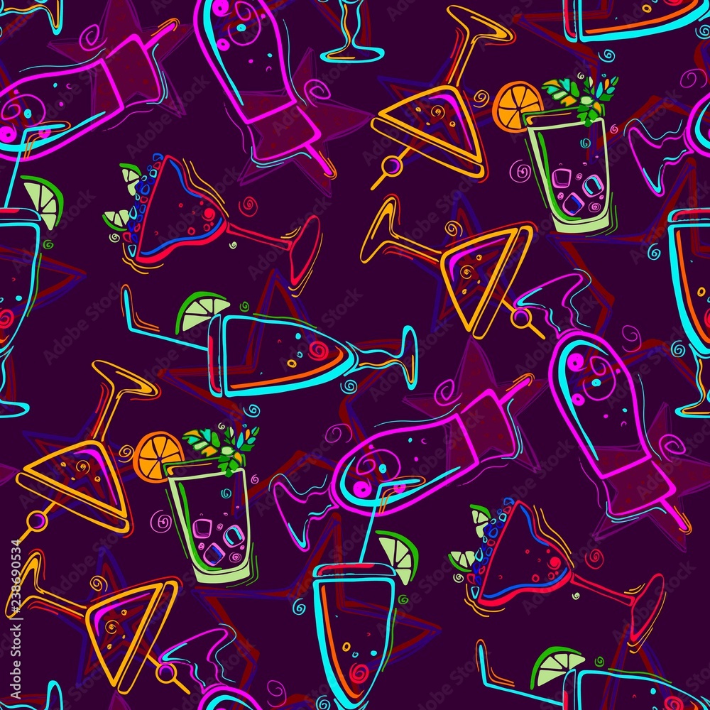 Seamless pattern with cocktails. 