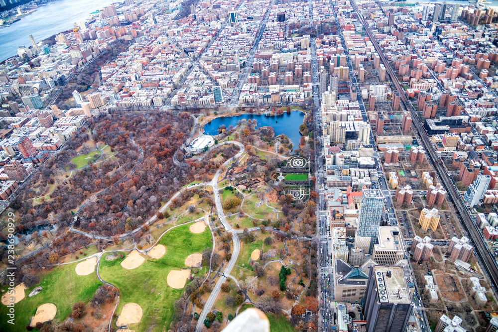 Aerial view of North Central Park and Uptown Manhattan, New York City