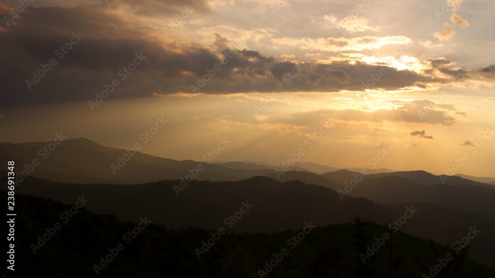 Fantastic sunrise in the Bieszczady Mountains. Poland