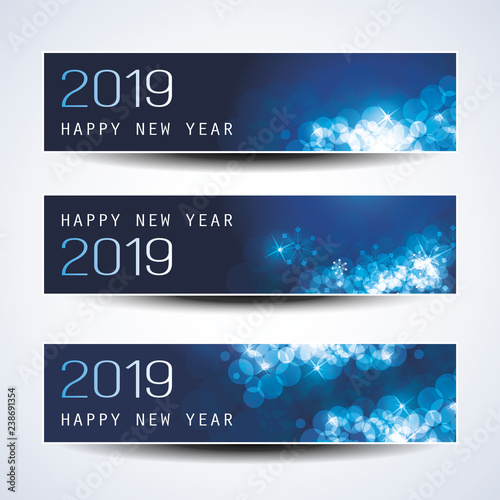 Set of Horizontal Christmas, New Year Headers or Banners - 2019 