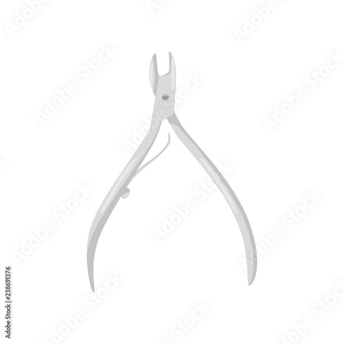 Steel cuticle nippers. Professional tool for manicure and pedicure. Nail care and beauty theme. Flat vector icon