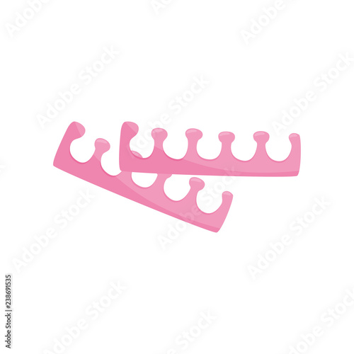 Pair of bright pink pedicure toe separators. Beauty and personal care theme. Flat vector design