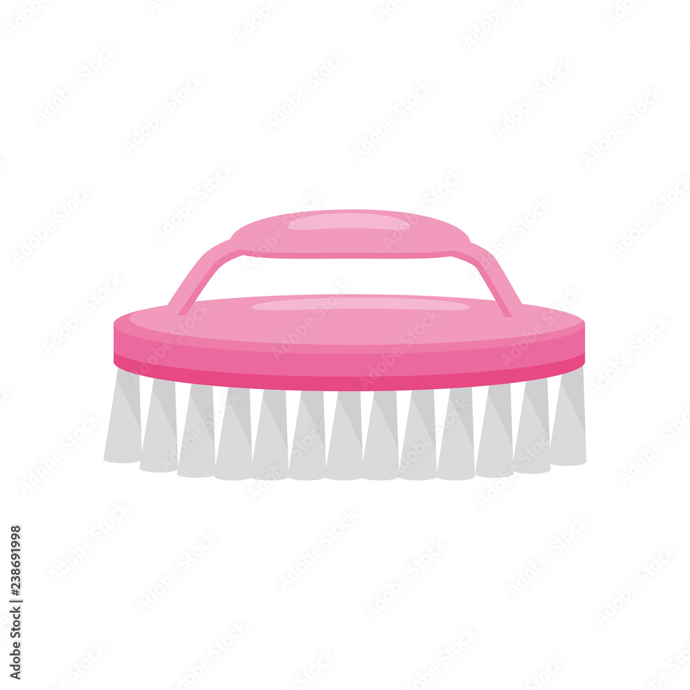 Flat vector icon of bright pink plastic nail brush. Cleaning hand tool for manicure and pedicure. Beauty theme Flat vector icon of bright pink plastic nail brush. Cleaning hand tool for manicure and pedicure. Beauty theme