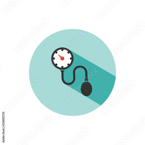 Medical tonometer icon on a circle with shade. Blood pressure check