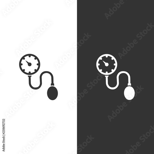 Medical tonometer icon on black and white background. Blood pressure check