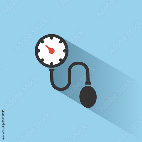 Medical tonometer icon on blue background white shade. Blood pressure check