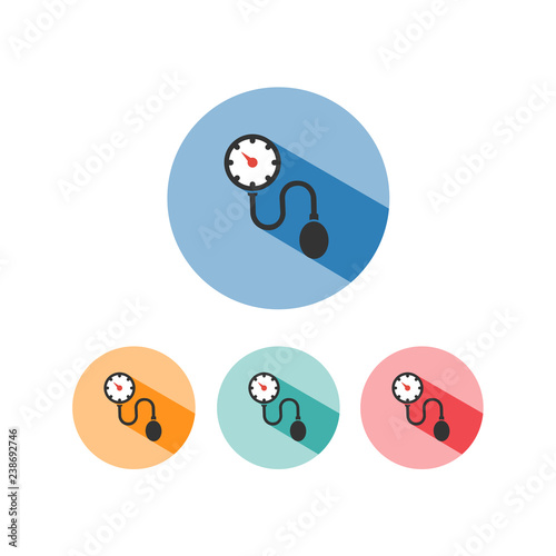 Medical tonometer icon with shadow on colored circles. Blood pressure check