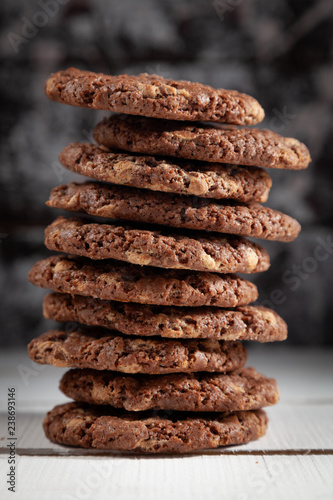  Homemade sweet crunchy chocolate chip cookies with nuts.