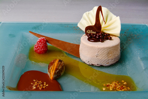Pastel de Bizcocho, fruto del bosque, bombón y chocolates; especialidad de la cocina Riojana, La Rioja photo