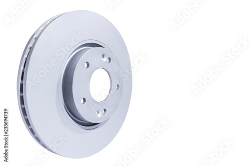 Brake disc isolated on white background. Auto parts. Brake disc rotor isolated on white. Braking disk. Car part. Car detailing. Spare parts